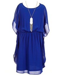 In Girl Blue Kimono Sleeve Dress With Silver Necklace